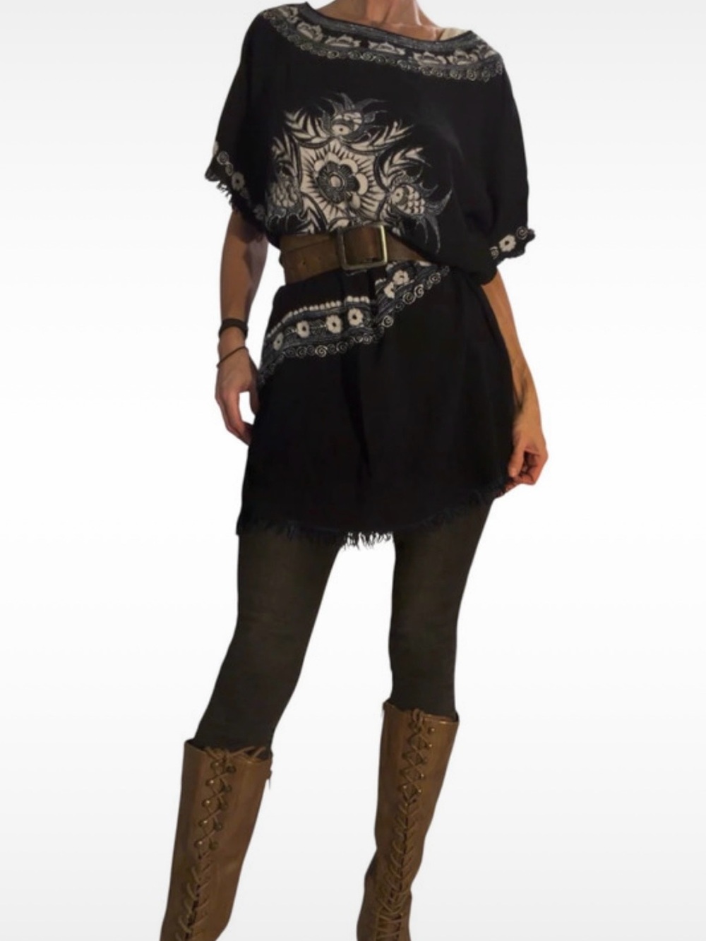 Boho Navy Blue Embroidered Tunic (belt not included)